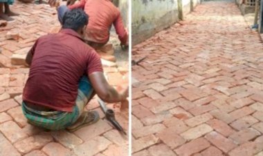 গ্রামীণ অবকাঠামো উন্নয়নে পাঁজিয়ায় নতুন  ইটের সড়ক নির্মাণ, স্বস্তি এলাকাবাসীর