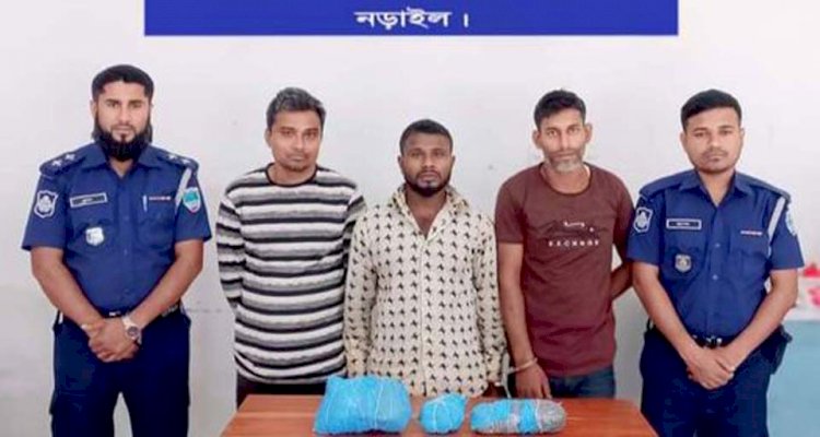নড়াইলের লোহাগড়া থানা পুলিশ আটশত গ্রাম গাঁজাহস তিনিজন গ্রেফতার