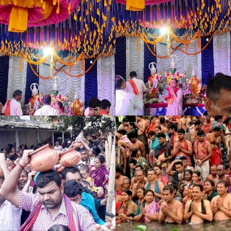 নওগাঁ ঐতিহ্যবাহী ৫ শ বছরের  পুরনো রঘুনাথ মন্দিরে রামনবমী  জন্ম উৎসব উপলক্ষে ভক্তদের ঢল নেমেছে