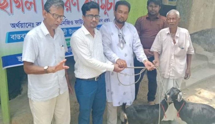 নওগাঁর মহাদেবপুরে পল্লী উন্নয়ন  সংস্থার উদ্যোগে দুস্থদেরমাঝে ২৮ টি ছাগল বিতরণ