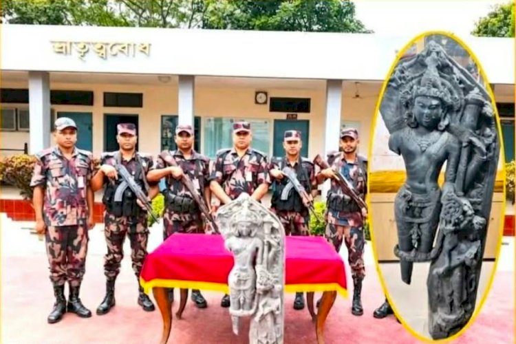 নওগাঁর পত্নীতলা খঞ্জনপুর বিওপির মরাডাঙ্গা সীমান্তা এলাকায় ৯৪ কেজি কষ্টিপাথরের বিষ্ণু মূর্তি উদ্ধার