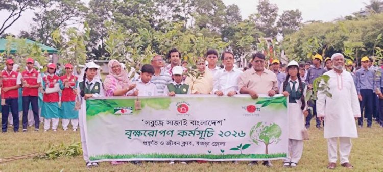 বগুড়ায় টিএমএসএস পাবলিক স্কুল অ্যান্ড কলেজে 'সবুজে সাজাই বাংলাদেশ’ বৃক্ষরোপণ কর্মসূচি