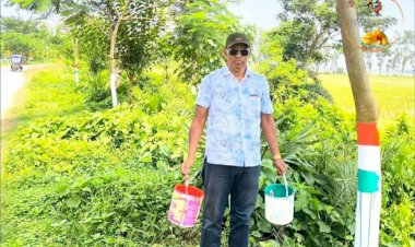 নওগাঁর মহাদেবপুর মাতাজি বদলগাছী রাস্তার ধারে ভারতীয় পতাকা রং ক-রার ব্যাপক আলোচনা ও সমালোচনার সৃষ্টি
