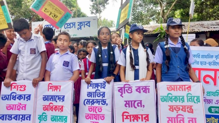 হোমনায় প্রাথমিক বৃত্তি পরীক্ষায় কিন্ডারগার্টেন শিক্ষার্থীদের অন্তর্ভুক্তির দাবিতে মানববন্ধন