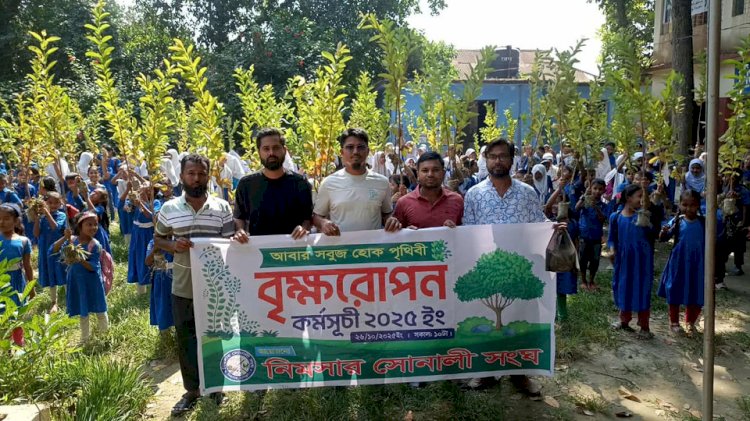 নিমসার সোনালী সংঘের উদ্যোগে  পাঁচটি শিক্ষা প্রতিষ্ঠানে ২ হাজার  শিক্ষার্থীর মাঝে গাছের চারা  বিতরণ