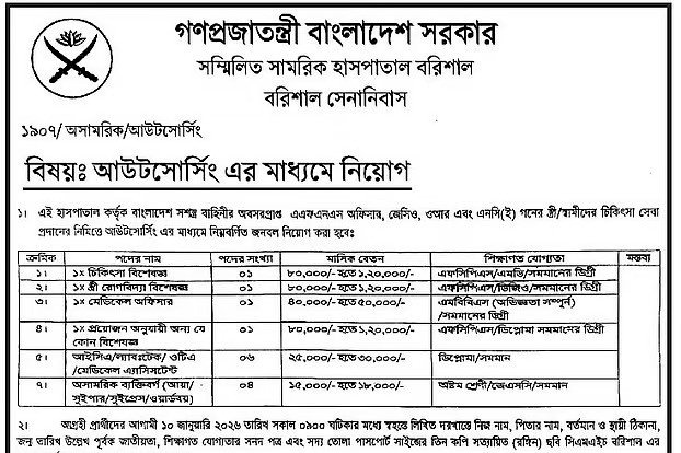 বড় সুযোগ: সিএমএইচ বরিশালে নিয়োগ, সর্বোচ্চ বেতন ১ লাখ ২০ হাজার